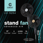 ⁦Crest stand fan advanced air CR5254- كريست مروحة ستاند مع ريموت⁩ - الصورة ⁦3⁩