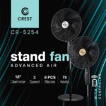 ⁦Crest stand fan advanced air CR5254- كريست مروحة ستاند مع ريموت⁩ - الصورة ⁦3⁩