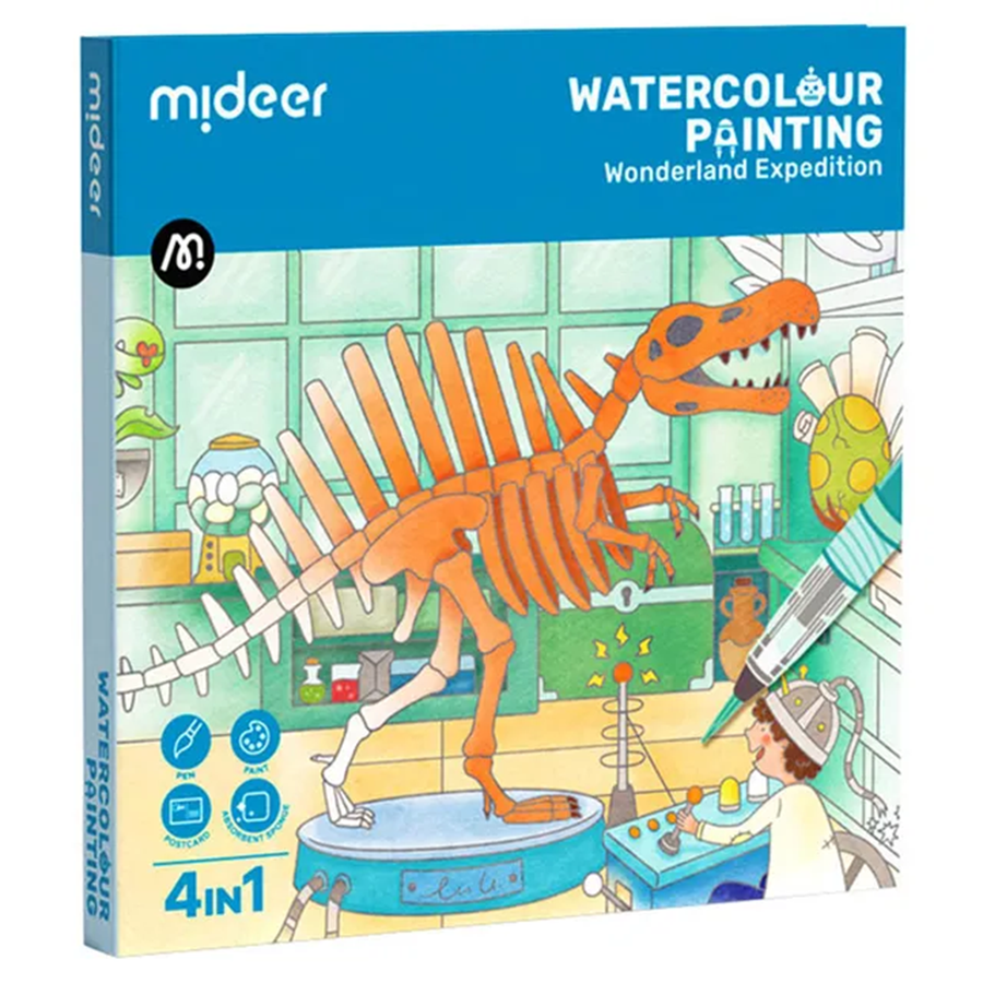 Mideer  4-In-1 Watercolor Painting Kit - Wonderland Expedition ميدير مجموعة الرسم بالألوان المائية ٤ في ١ - رحلة بلاد العجائب
