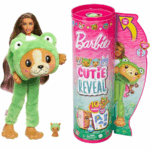 Barbie Cutie Reveal Doll – Puppy as Frog with 10 Surprises & Color Change Features دمية باربي كيوتي ريفيل – جرو بزي ضفدع مع 10 مفاجآت وتغيّر لون