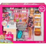Barbie Doll & Supermarket Playset With 25 Grocery-Themed Accessories, Food, Counter &Shelves دمية باربي مع مجموعة السوبرماركت تشمل 25 قطعة من إكسسوارات البقالة