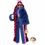 ⁦Barbie Extra Doll 17 Leopard-Print Pants, Furry Jacket, Long Hair & Puppy Pet دمية باربي إكسترا 17 بإطلالة النمر، شعر طويل، ومع جرو ظريف وإكسسوارات⁩ - الصورة ⁦2⁩