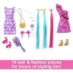 ⁦Barbie Fun & Fancy Set – Fashion Doll with Extra-Long Color-Streaked Hair & Styling Accessories مجموعة باربي المرح والأناقة – دمية أزياء بشعر طويل ملون وإكسسوارات تصفيف⁩ - الصورة ⁦2⁩
