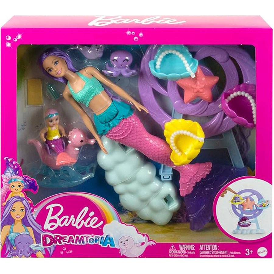 Barbie Mermaid Doll Nurturing Playset with Merbaby, Octopus & Seal دمية باربي حورية البحر مجموعة العناية مع طفل البحر وأخطبوط و فقمة