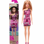 دمية باربي الأنيقة بشعر أشقر مستقيم وفستان وردي بكتف واحد وأحذية بطبعة الشعارBarbie Fashion Doll – Straight Blonde Hair with Pink One-Shoulder Dress & Logo-Print Shoes