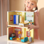 ⁦3-Floor Multi-Room Dollhouse Building Set – 243PCS Leisure Villa فيلا متعددة الغرف من 3 طوابق – بيت دمى كبير (243 قطعة)⁩ - الصورة ⁦4⁩