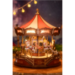 ⁦3D Wooden Music Box – Classic Carousel DIY Model (Rolife Music Dreamer AMC01) مجسم دوّار موسيقي ثلاثي الأبعاد – كاروسيل كلاسيك مع إضاءة⁩ - الصورة ⁦2⁩