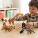 ⁦African Safari Animals Set – Animal Figures Playset مجموعة حيوانات السفاري الإفريقية –زرافة ونمر وبابون– مجسمات حيوانات برية للأطفال⁩ - الصورة ⁦2⁩