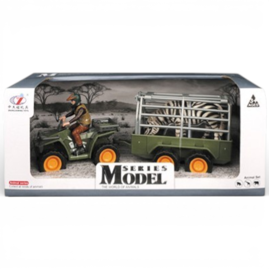 Farm ATV Vehicle with Zebra Transport Trailer and Driver Toy Set سيارة مزرعة مع مقطورة نقل حمار وحشي – لعبة مركبة نقل الحيوانات للأطفال Farm ATV Vehicle with Zebra Transport Trailer and Driver Toy Set سيارة مزرعة مع مقطورة نقل حمار وحشي – لعبة مركبة نقل الحيوانات للأطفال - الصورة 1