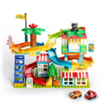 ⁦Kids Building Amusement Park Set – Slide Track & Car Adventure (119 PCS) لعبة تركيب مدينة الملاهي للأطفال – مسار سيارات وزحليقة مغامرات (119 قطعة)⁩ - الصورة ⁦2⁩