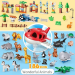 ⁦Large Zoo Building Blocks Set – 186PCS Animal Adventure Playset حديقة الحيوانات الكبيرة القابلة للتركيب – مجموعة حيوانات تعليمية (186 قطعة)⁩ - الصورة ⁦2⁩