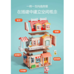 ⁦Luxury 3-Floor Doll House with Lights – Large Building Set (246PCS) فيلا الأحلام الفاخرة من 3 طوابق مع إضاءة – بيت دمى كبير (246 قطعة)⁩ - الصورة ⁦4⁩