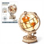 ROBOTIME Luminous Globe ST003 3D Wooden Mechanical Puzzle with LED مجسم كرة أرضية مضيئة ثلاثية الأبعاد – DIY ميكانيكي فاخر