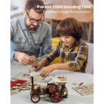 ⁦ROKR Steam Locomotive 3D Wooden Puzzle – Mechanical Model Kit (LKA01) مجسم القطار البخاري الخشبي المتحرك – بازل ثلاثي الأبعاد ميكانيكي (469 قطعة)⁩ - الصورة ⁦3⁩