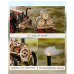 ⁦ROKR Steam Locomotive 3D Wooden Puzzle – Mechanical Model Kit (LKA01) مجسم القطار البخاري الخشبي المتحرك – بازل ثلاثي الأبعاد ميكانيكي (469 قطعة)⁩ - الصورة ⁦6⁩