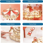 ⁦ROKR Swing Ride 3D Wooden Music Box with LED – Rotating Carousel لعبة الأرجوحة الدوّارة الموسيقية ثلاثية الأبعاد – DIY مضيئة⁩ - الصورة ⁦5⁩