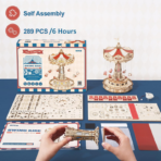 ⁦ROKR Swing Ride 3D Wooden Music Box with LED – Rotating Carousel لعبة الأرجوحة الدوّارة الموسيقية ثلاثية الأبعاد – DIY مضيئة⁩ - الصورة ⁦3⁩