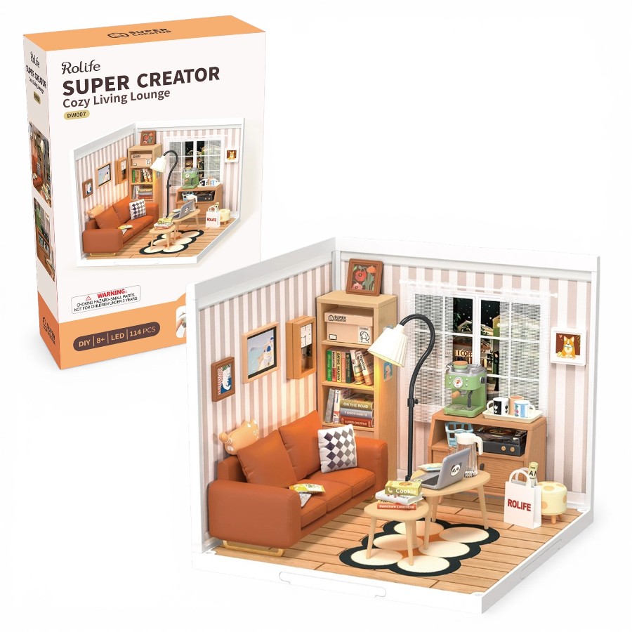 Rolife Cozy Living Lounge – Super Creator Miniature House DW007 مجسم غرفة جلوس مريحة ثلاثي الأبعاد – DIY للكبار Rolife Cozy Living Lounge – Super Creator Miniature House DW007 مجسم غرفة جلوس مريحة ثلاثي الأبعاد – DIY للكبار - الصورة 1