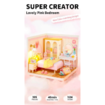 ⁦Rolife Lovely Pink Bedroom – Super Creator Miniature House DW016 مجسم غرفة نوم وردية أنيقة⁩ - الصورة ⁦7⁩