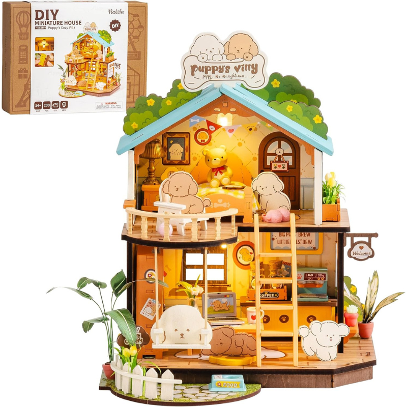 Rolife Puppy's Cozy Villa DIY Miniature House مجسم فيلا الجرو الدافئة ثلاثي الأبعاد – DIY للكبار Rolife Puppy's Cozy Villa DIY Miniature House مجسم فيلا الجرو الدافئة ثلاثي الأبعاد – DIY للكبار - الصورة 1