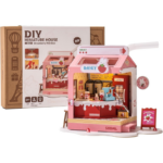 Rolife Strawberry Milk Box DIY Miniature House DS034 مجسم متجر حليب الفراولة المصغّر ثلاثي الأبعاد – DIY للكبار