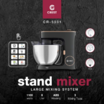 ⁦CREST Digital Touch Screen Stand Mixer 8L – 1100W | CR-5331 خلاط كهربائي ثابت كريست مع شاشة لمس رقمية 8 لتر⁩ - الصورة ⁦2⁩