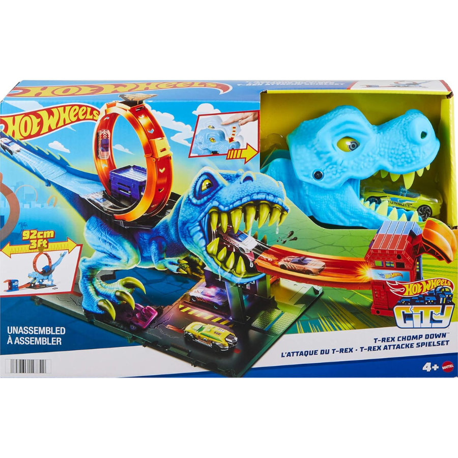 Hot Wheels City T-Rex Loop Stunt & Race Playset هوت ويلز مدينة الديناصور T-Rex – مسار سباق مع حلقة دوران عملاقة Hot Wheels City T-Rex Loop Stunt & Race Playset هوت ويلز مدينة الديناصور T-Rex – مسار سباق مع حلقة دوران عملاقة - الصورة 1