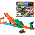 Hot Wheels Monster Trucks Crocodile Crash Challenge Playset with Mega-Wrex هوت ويلز مونستر تركس – تحدي اصطدام التمساح مع سيارة