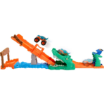 ⁦Hot Wheels Monster Trucks Crocodile Crash Challenge Playset with Mega-Wrex هوت ويلز مونستر تركس – تحدي اصطدام التمساح مع سيارة⁩ - الصورة ⁦3⁩