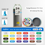 ⁦Mideer Dual-Tip Straight Liquid Acrylic Markers – 24 Colors MD2335 ميدير – أقلام أكريليك سائلة ثنائية الرأس – 24 لون⁩ - الصورة ⁦2⁩