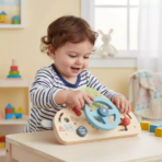 ⁦TOOKY TOY 2-in-1 Wooden Steering Wheel & Driving Activity Board -TA491A لوحة قيادة خشبية تفاعلية 2 في 1⁩ - الصورة ⁦2⁩