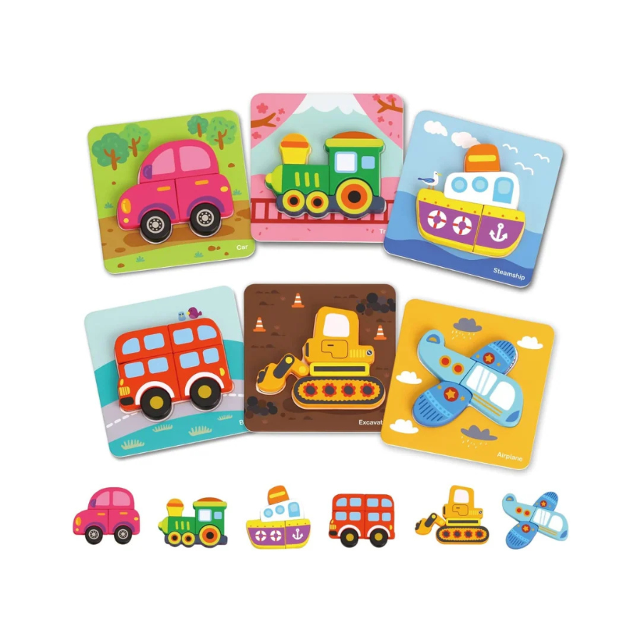 TOOKY TOY 6-in-1 Wooden Puzzle – Vehicle – TL635 لعبة البازل الخشبية 6 في 1 – وسائل النقل TOOKY TOY 6-in-1 Wooden Puzzle – Vehicle – TL635 لعبة البازل الخشبية 6 في 1 – وسائل النقل - الصورة 1