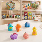 ⁦TOOKY TOY Nesting Boxes – Dinosaur – TF192 مكعبات التداخل والتكديس الديناصورات الخشبية⁩ - الصورة ⁦4⁩