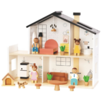TOOKY TOY Wooden Dollhouse with Accessories & Family – 20 Pcs TP548 توكي توي – بيت دمى خشبي مع إكسسوارات وعائلة – 20 قطعة