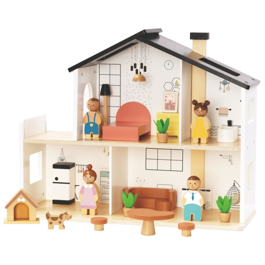 TOOKY TOY Wooden Dollhouse with Accessories & Family – 20 Pcs TP548 توكي توي – بيت دمى خشبي مع إكسسوارات وعائلة – 20 قطعة TOOKY TOY Wooden Dollhouse with Accessories & Family – 20 Pcs TP548 توكي توي – بيت دمى خشبي مع إكسسوارات وعائلة – 20 قطعة - الصورة 1