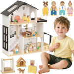 TOOKY TOY Wooden Dollhouse – 25 Pcs TP549 توكي توي – بيت دمى خشبي – 25 قطعة