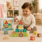 ⁦TOOKY TOY Wooden House Building Block Puzzle – HP086 لعبة بناء المنزل الخشبية التعليمية⁩ - الصورة ⁦2⁩
