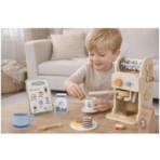 ⁦TOOKY TOY Wooden Pretend Play Coffee Machine Set – TP546 ماكينة القهوة الخشبية للعب التخيلي مع الإكسسوارات⁩ - الصورة ⁦3⁩